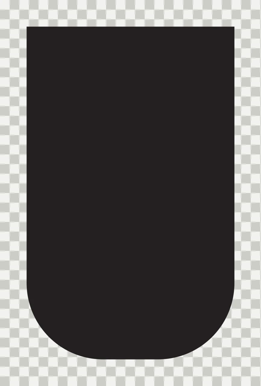 U-shaped silhouette Illustration with flat top edge, straight sides and rounded bottom edge in black and white transparency and detail preview thumbnail