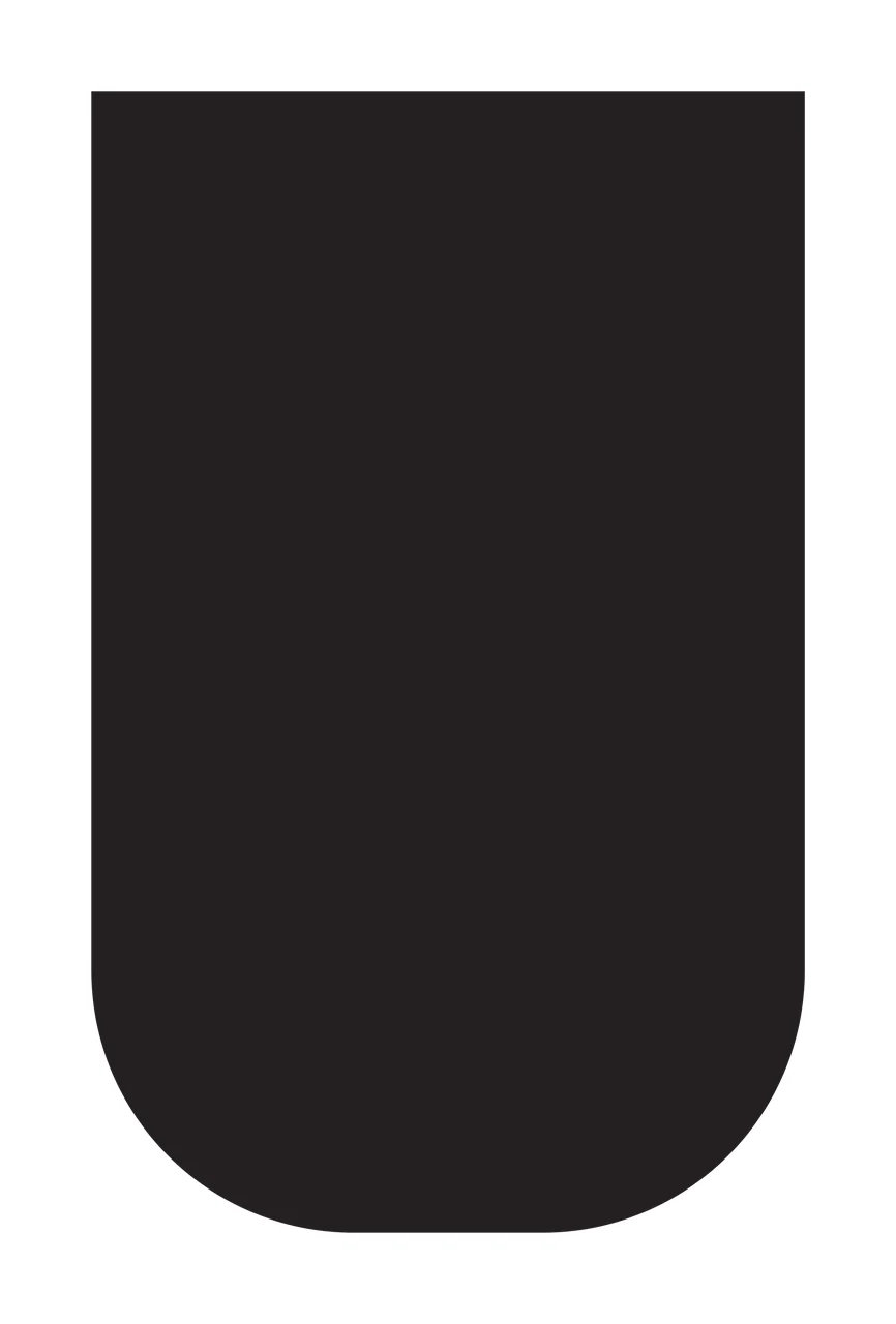 U-shaped silhouette Illustration with flat top edge, straight sides and rounded bottom edge in black and white