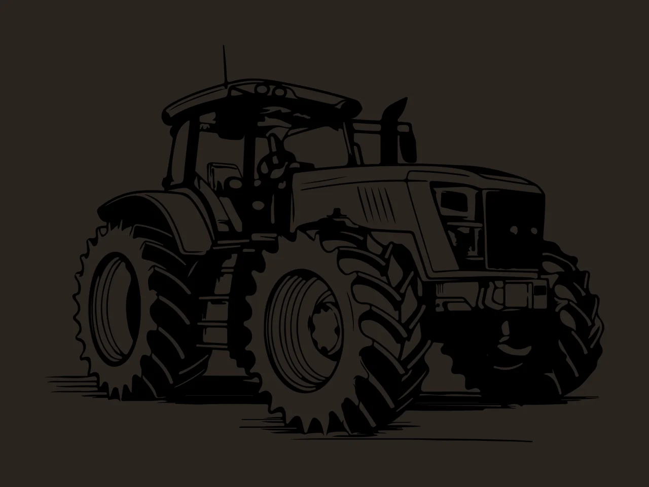 Black And White Tractor Graphic stationary tires cabin exhaust pipe contrast preview thumbnail