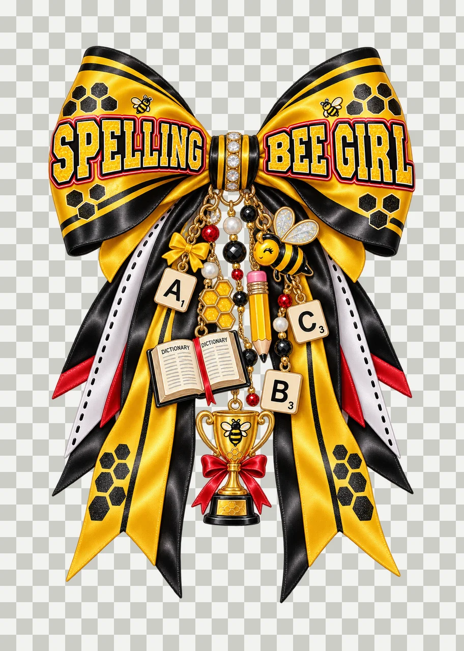 Spelling Bee Girl Bow Charm PNG, Coquette Ribbon Sublimation, Transparent Digital Download transparency and detail preview thumbnail
