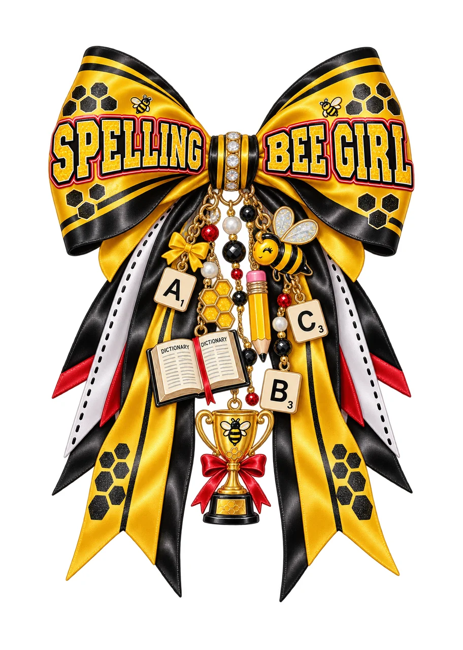 Spelling Bee Girl Bow Charm PNG, Coquette Ribbon Sublimation, Transparent Digital Download