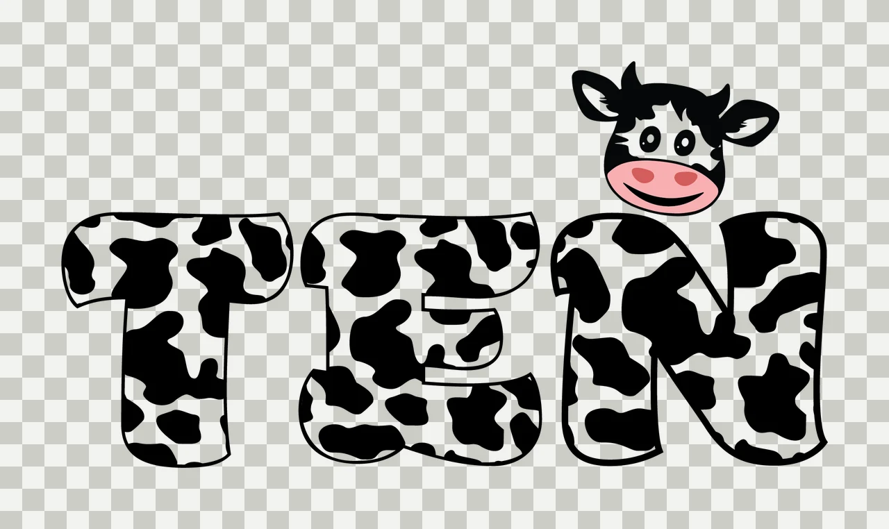 Cow Number Ten Pattern With Calf Text and Typography Black transparency and detail preview thumbnail