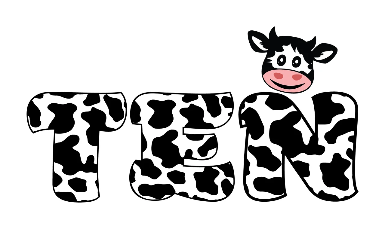Cow Number Ten Pattern With Calf Text and Typography Black