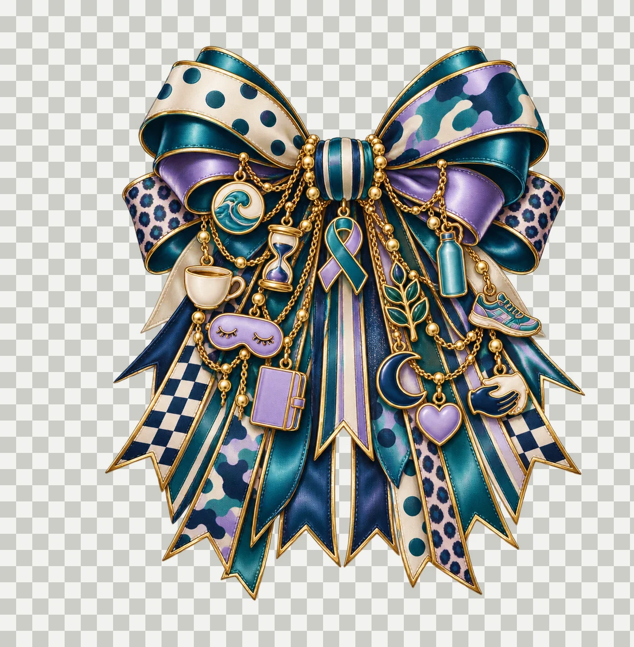 Stress Awareness Bow Charm PNG, Gold Chain Charms, Transparent Sublimation Design, Digital Download transparency and detail preview thumbnail