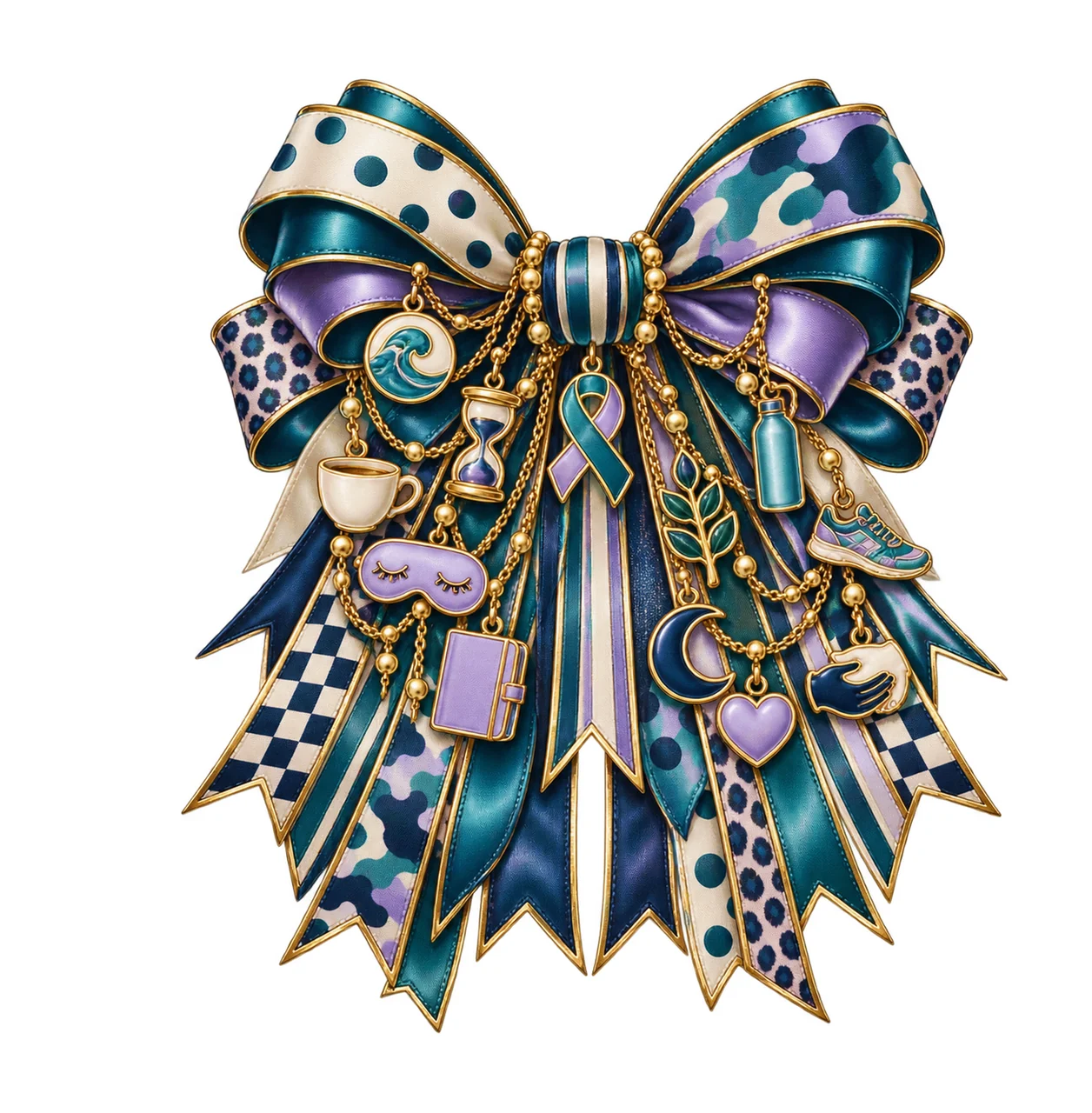 Stress Awareness Bow Charm PNG, Gold Chain Charms, Transparent Sublimation Design, Digital Download