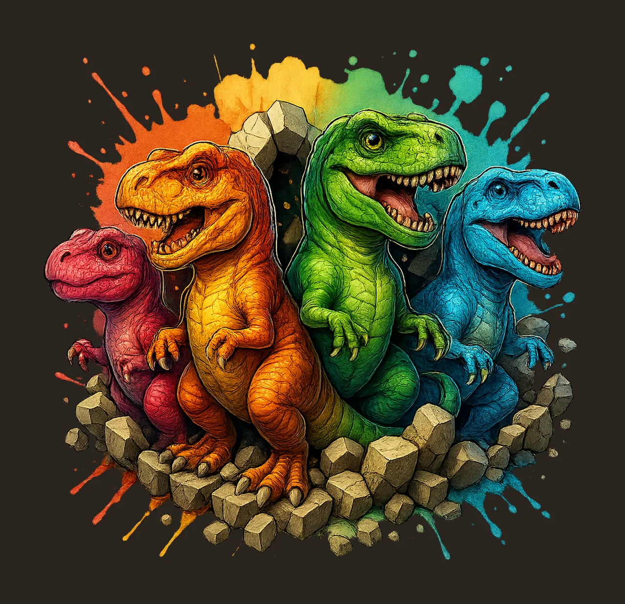 3D Dinosaurs Cute Dinosaur Kids Design Colorful Dino contrast preview thumbnail