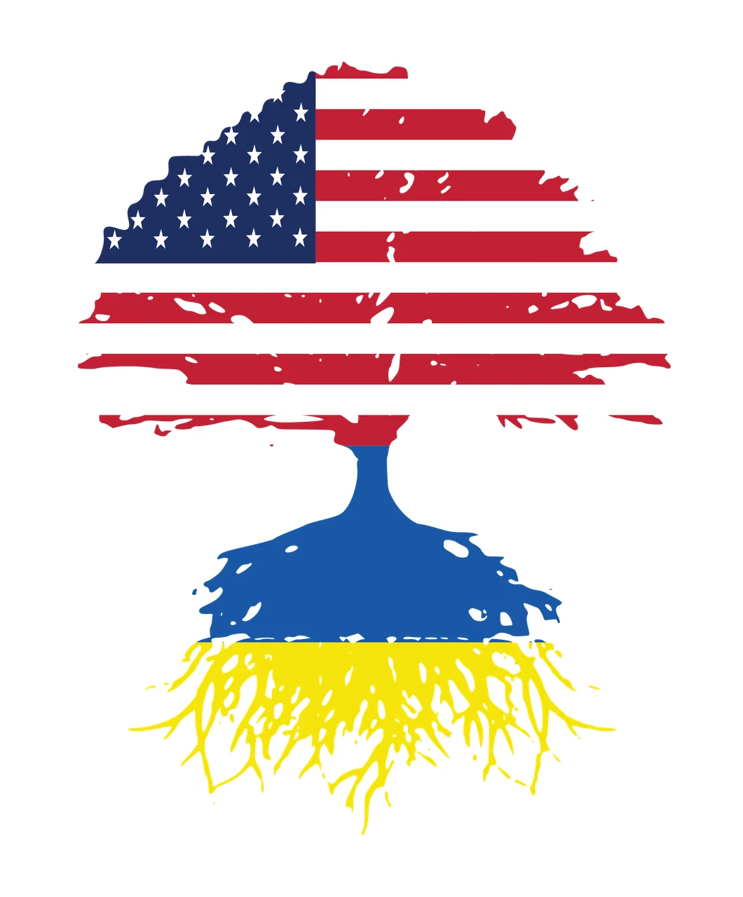 Tree Silhouette With Flag Pattern growing star stripe root