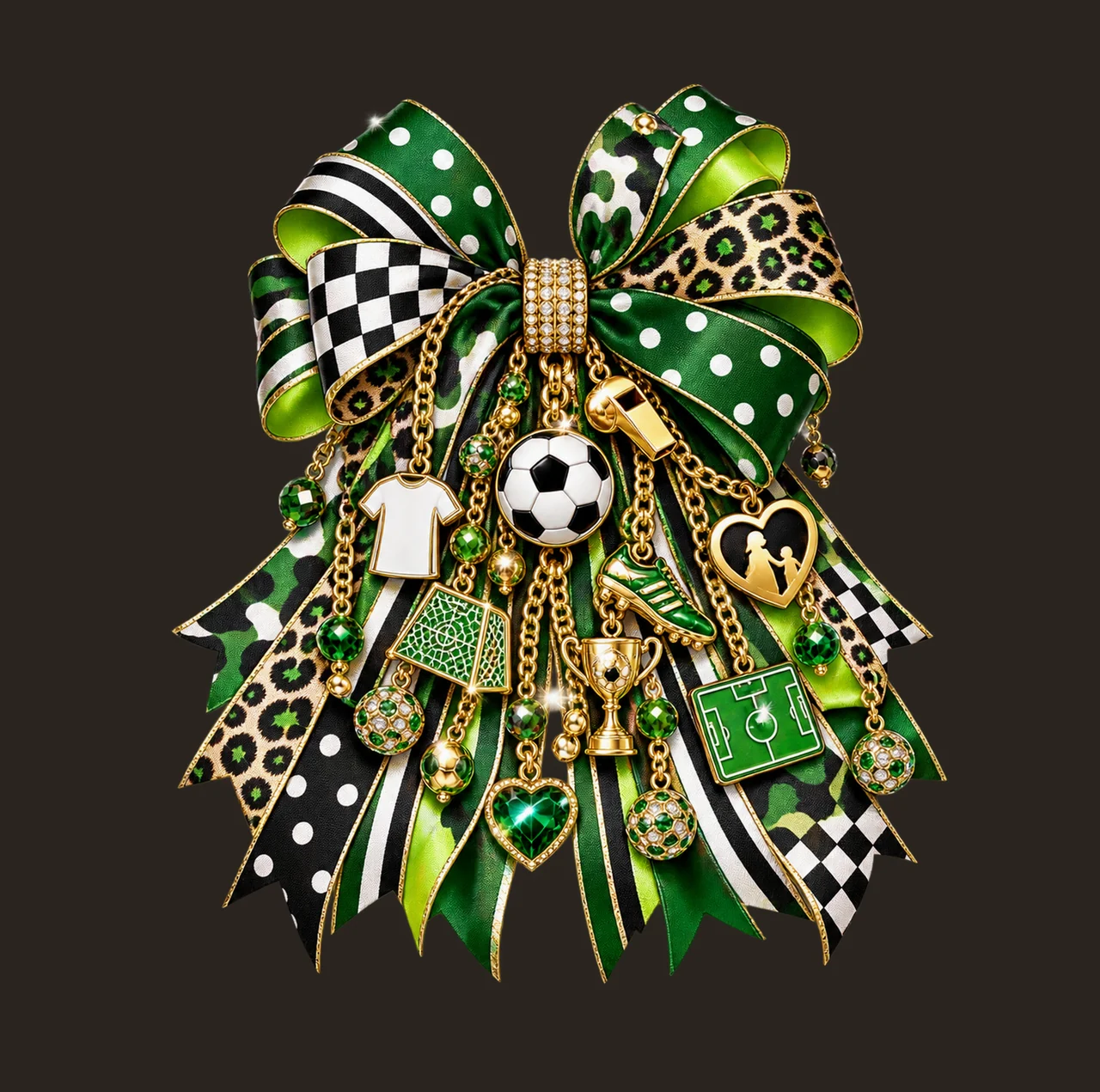 Soccer Mom Bow Charm PNG, Themed Gold Chain Charms, Coquette Ribbon Sublimation Design, Transparent Digital Download contrast preview thumbnail