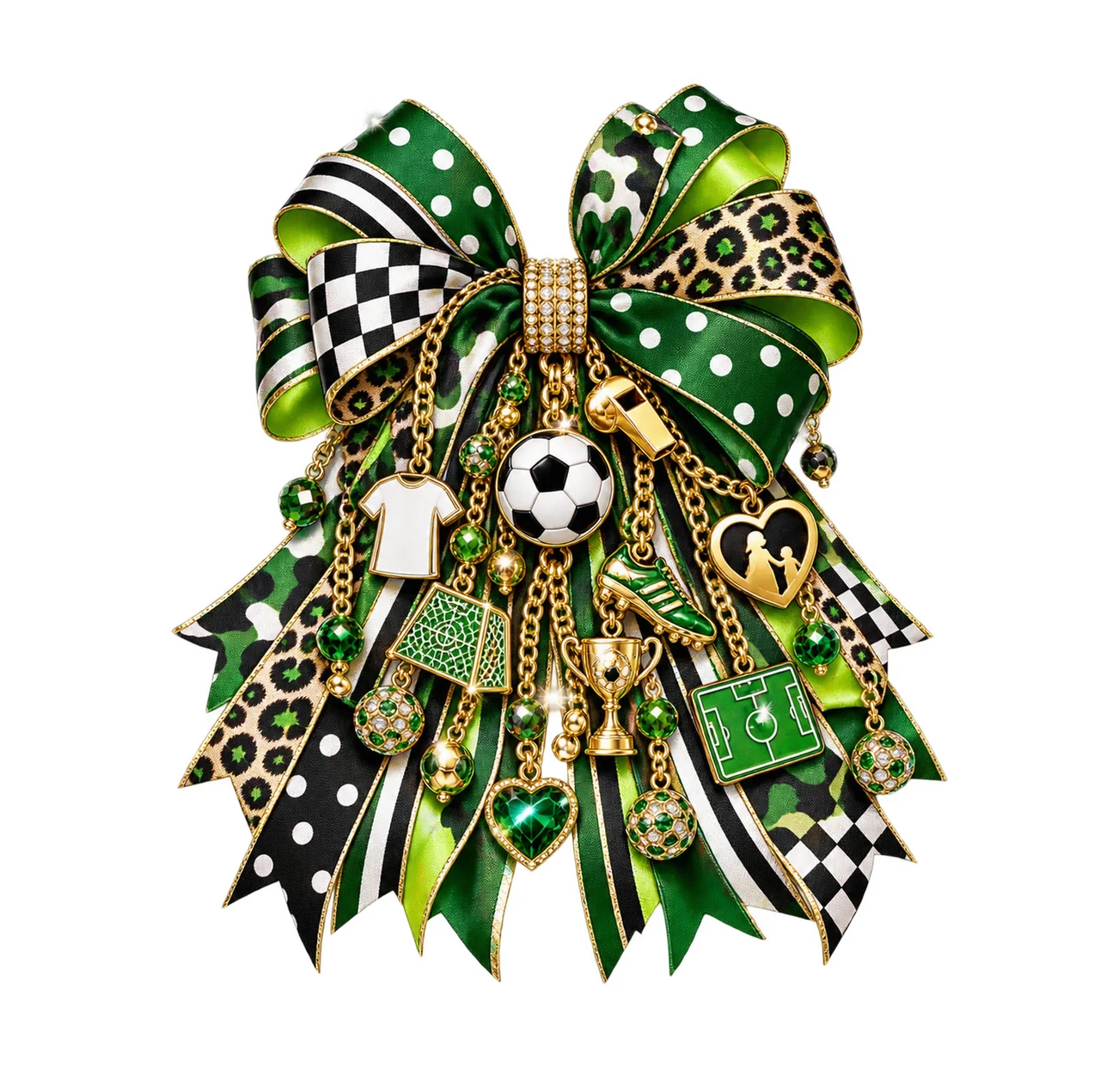 Soccer Mom Bow Charm PNG, Themed Gold Chain Charms, Coquette Ribbon Sublimation Design, Transparent Digital Download