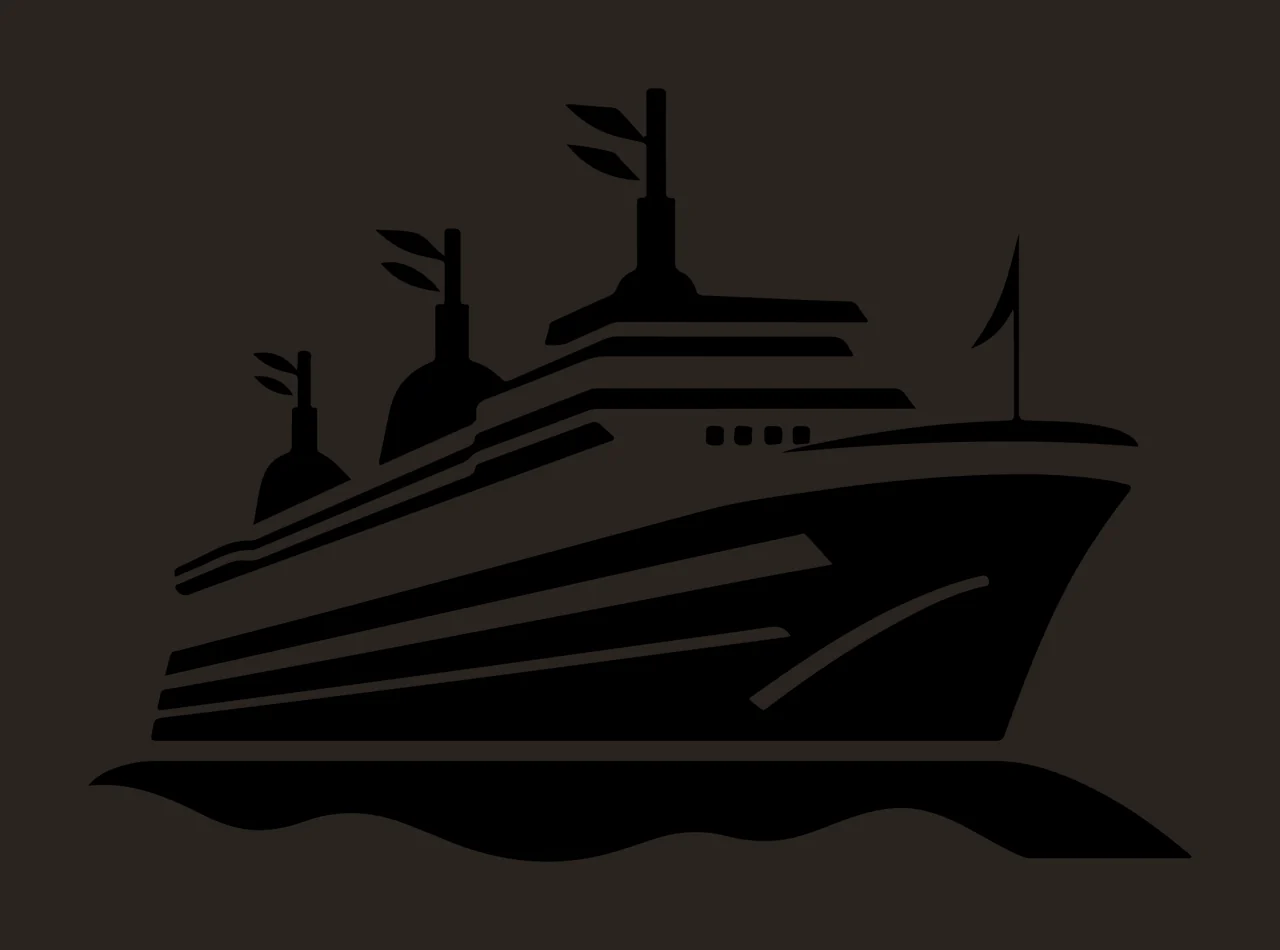 Cruise Ship Silhouette On Waves Sailing flags graphic black contrast preview thumbnail