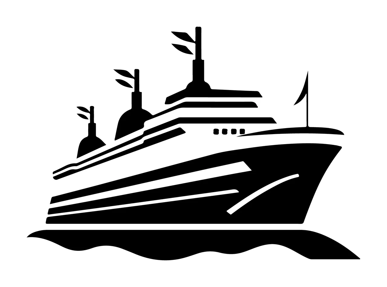 Cruise Ship Silhouette On Waves Sailing flags graphic black