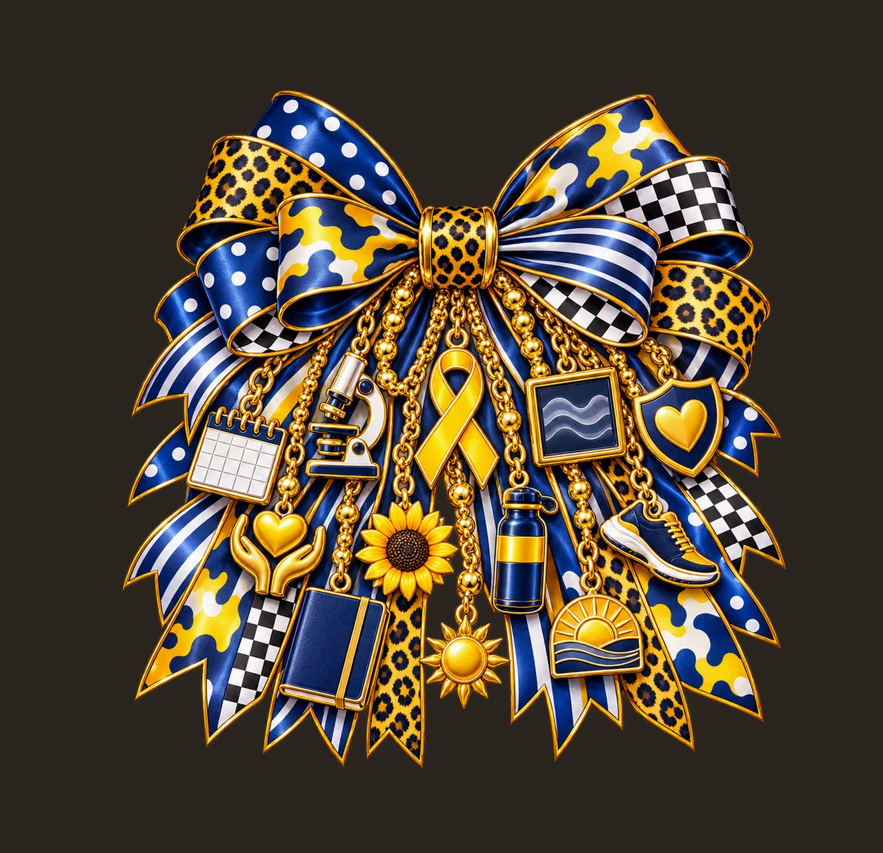 Sarcoma Awareness Bow Charm PNG, Gold Chain Charms, Transparent Sublimation Design, Digital Download contrast preview thumbnail