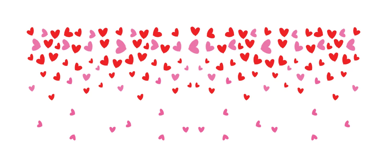 Heart confetti pattern Illustration with red hearts, pink hearts and white background