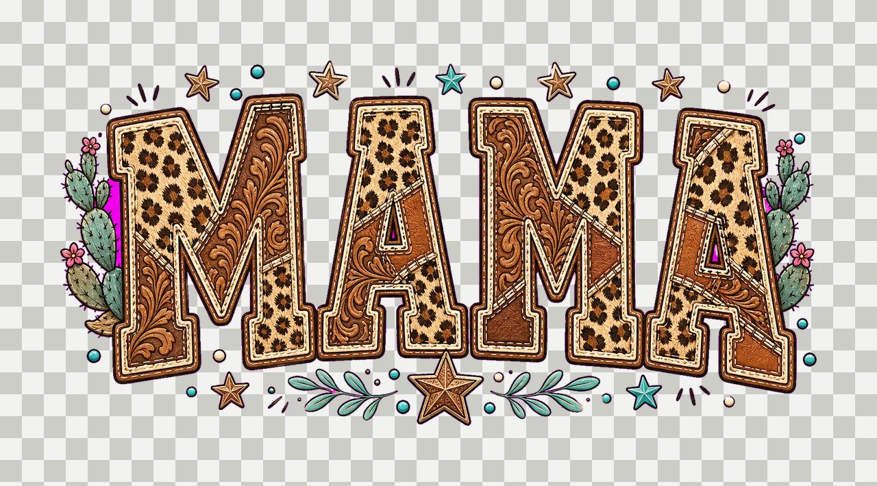 Western Mama Sublimation Shirt Cowgirl Leopard Block Letters transparency and detail preview thumbnail