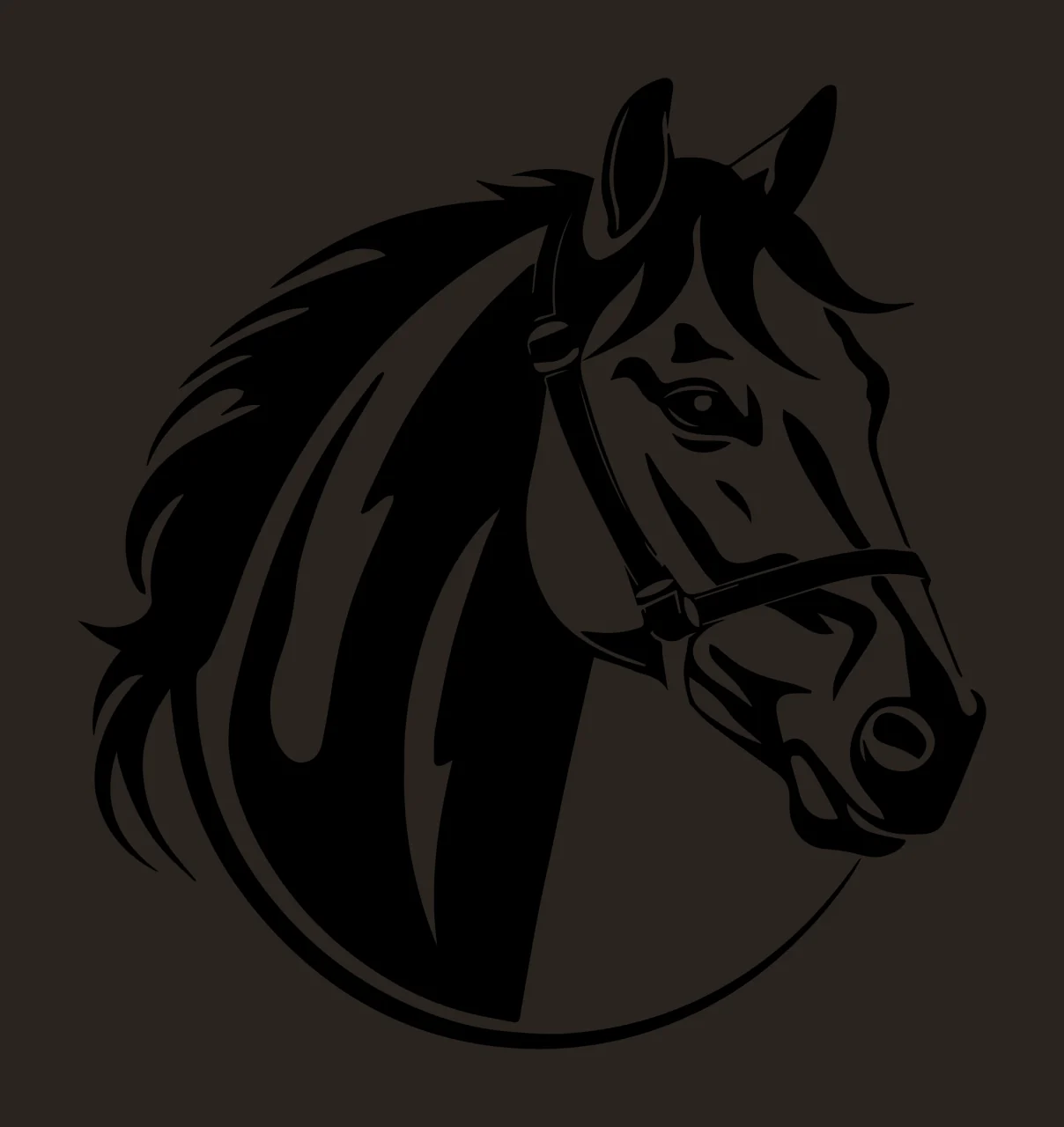 Horse Head Profile In Circular Frame facing forward bridle contrast preview thumbnail