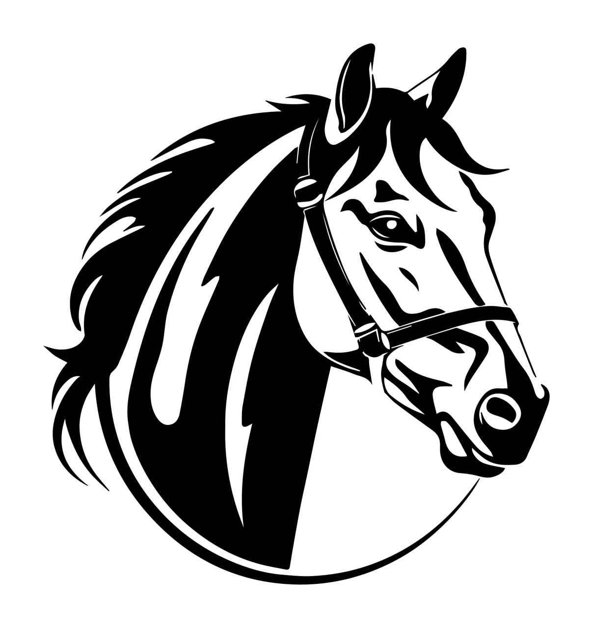 Horse Head Profile In Circular Frame facing forward bridle