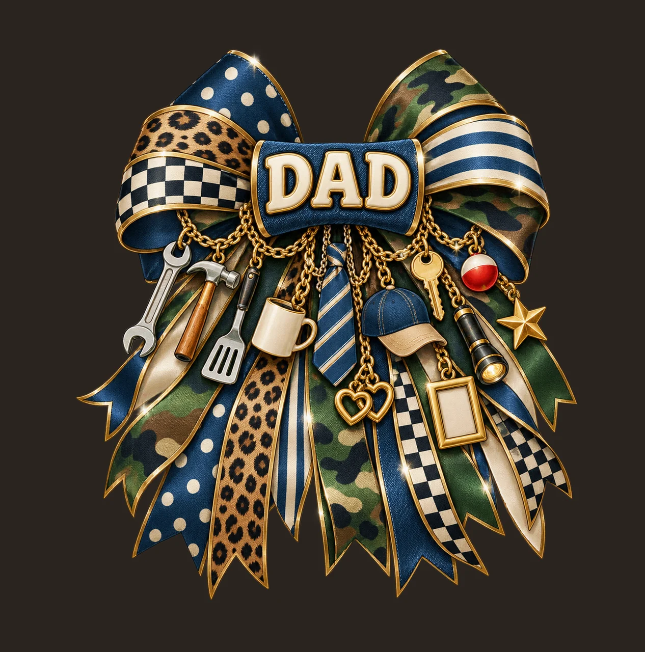 Dad / Father's Day Bow Charm PNG, Gold Chain Charms, Transparent Sublimation Design, Digital Download contrast preview thumbnail