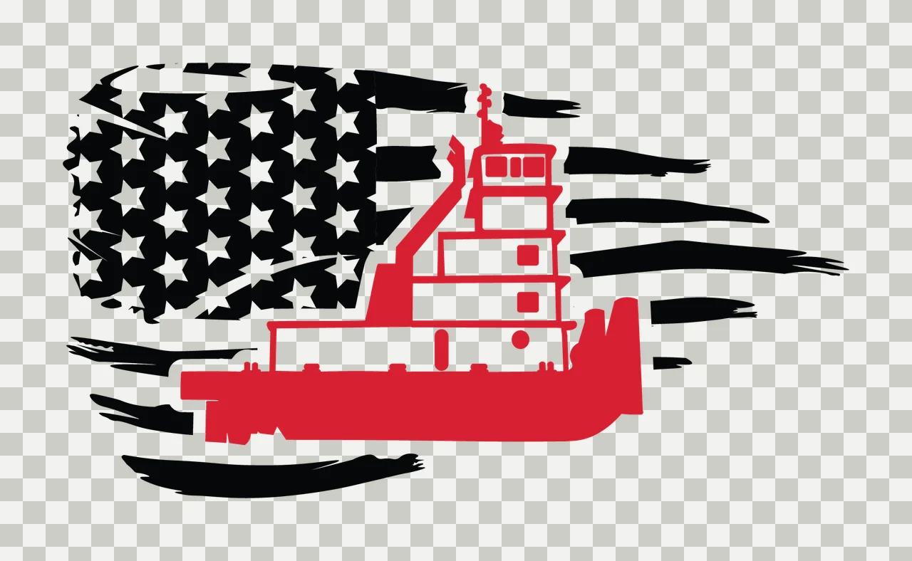 Boat Tugboat Silhouette On American Flag stars stripes black transparency and detail preview thumbnail