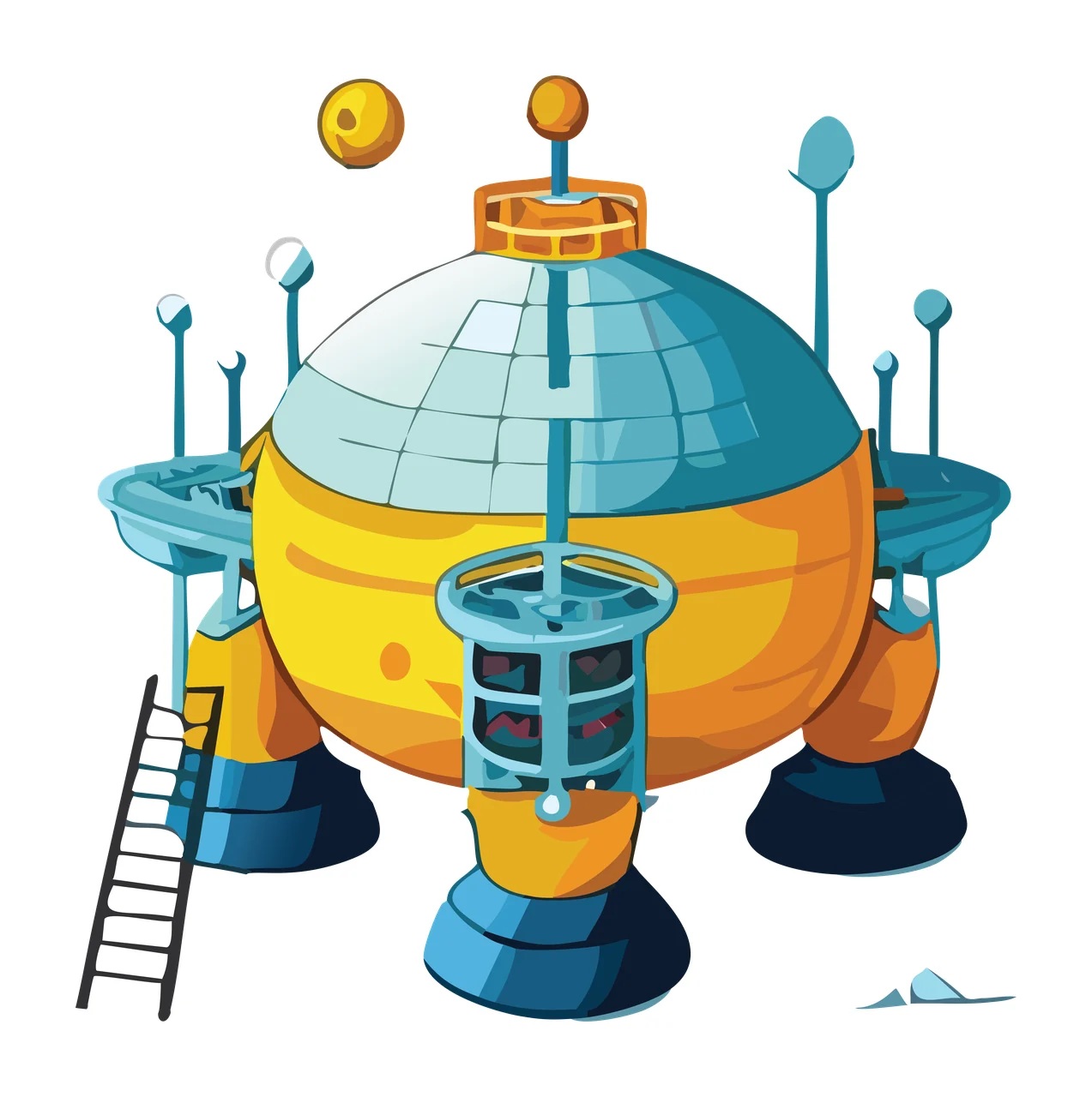 Futuristic Dome Station Schematic standing ladders towers spheres