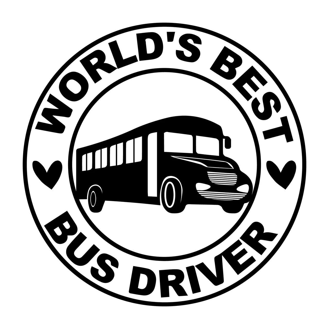 World S Best Bus Driver Round Emblem surrounding hearts circle