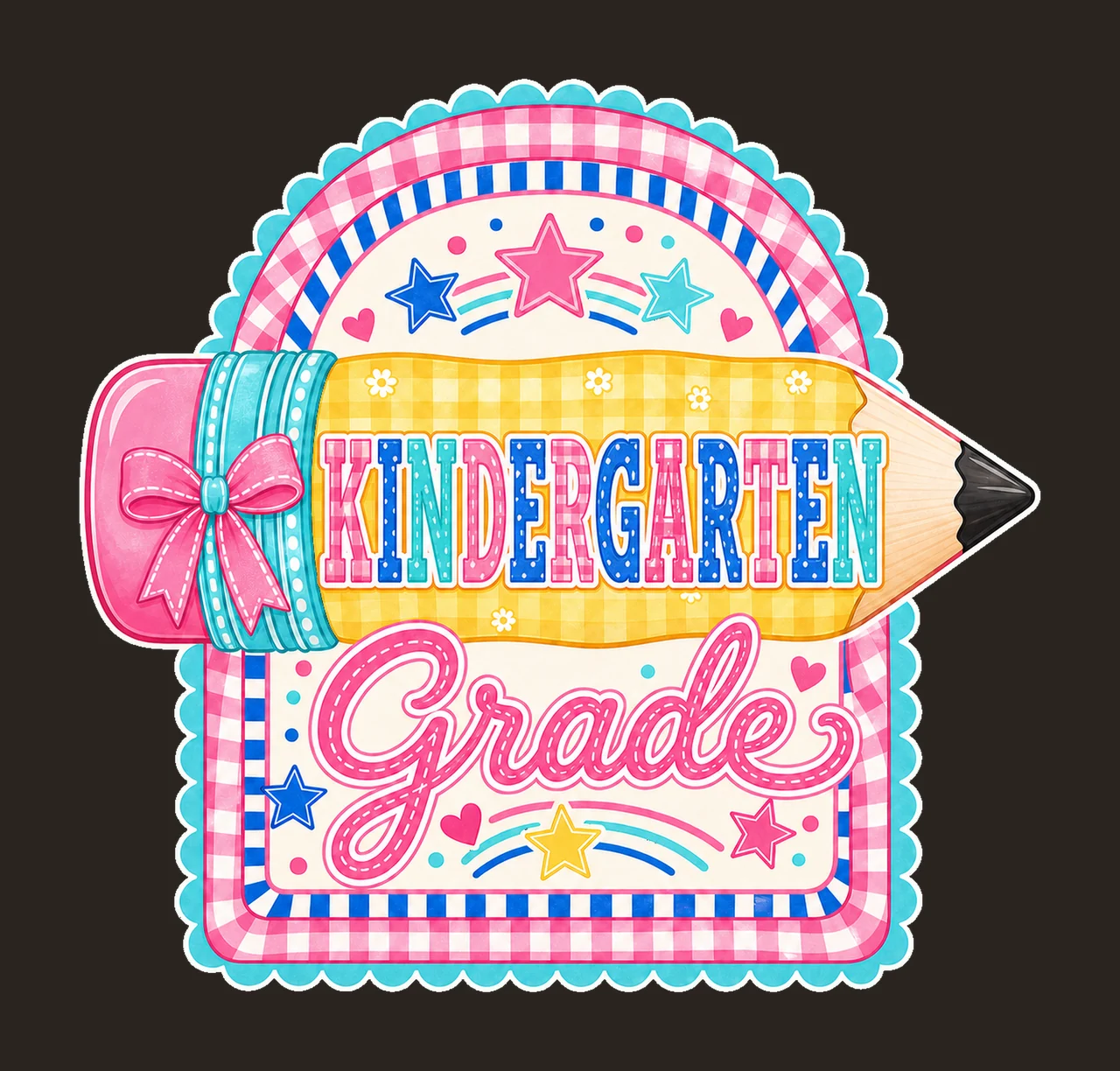 Preppy Back to School Pink Gingham Pennant Flag Variation F contrast preview thumbnail