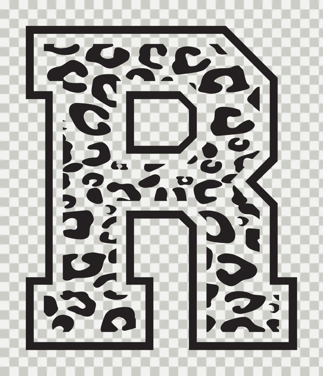 Black Varsity Half Font Leopard Character 08 print animal cheetah transparency and detail preview thumbnail