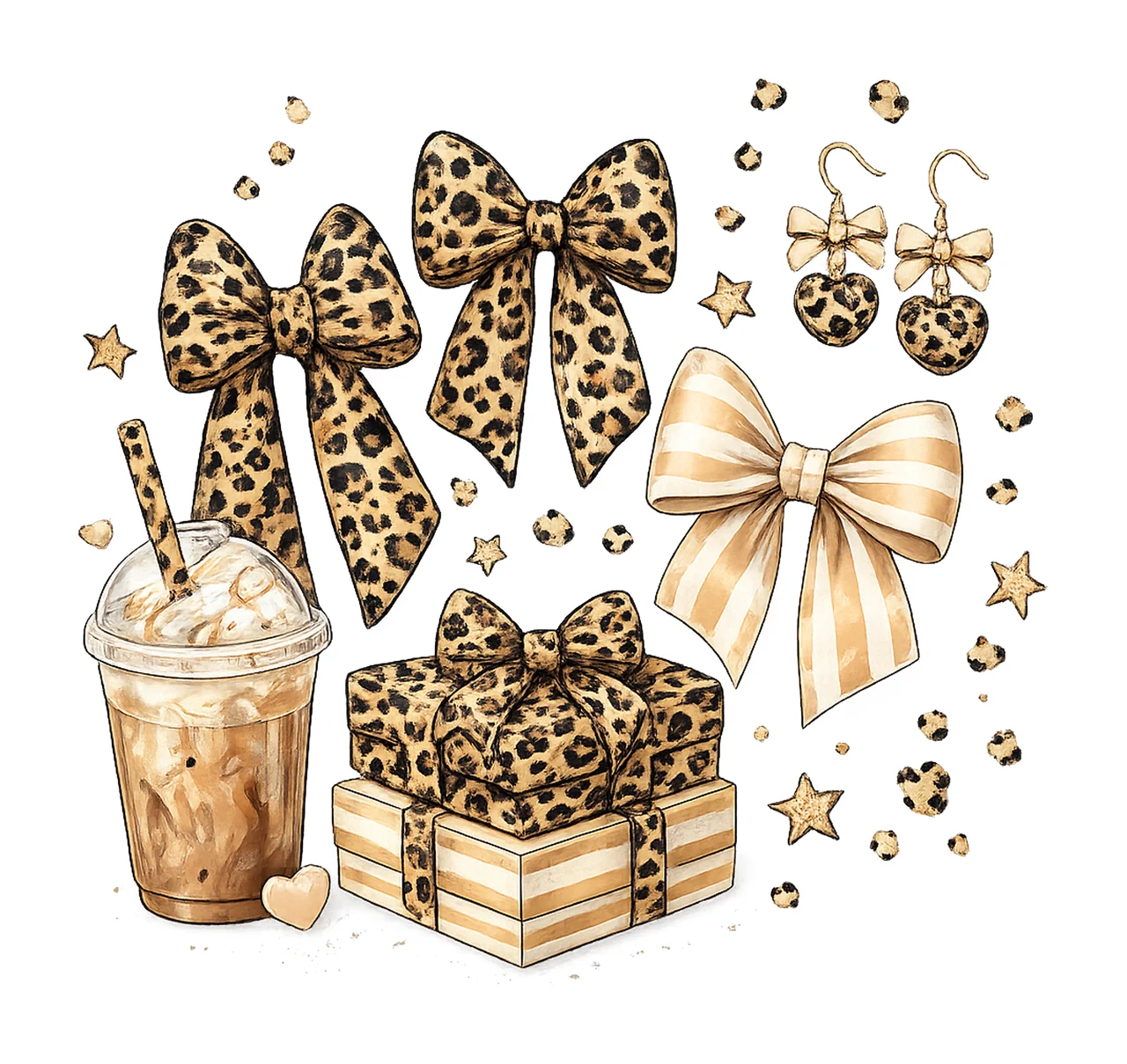 Books Bows Coffee Collage Trendy Leopard Checkered Design