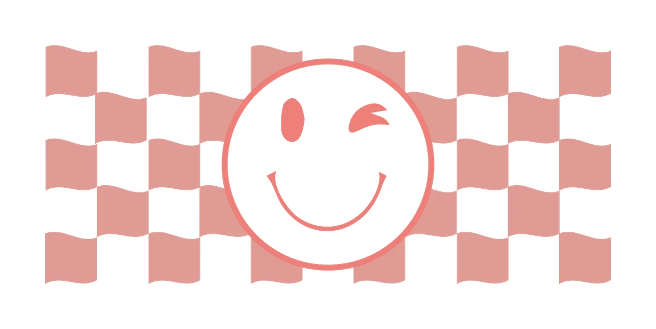 Can Glass Wrap Winking Smiley Face Checkered Banner