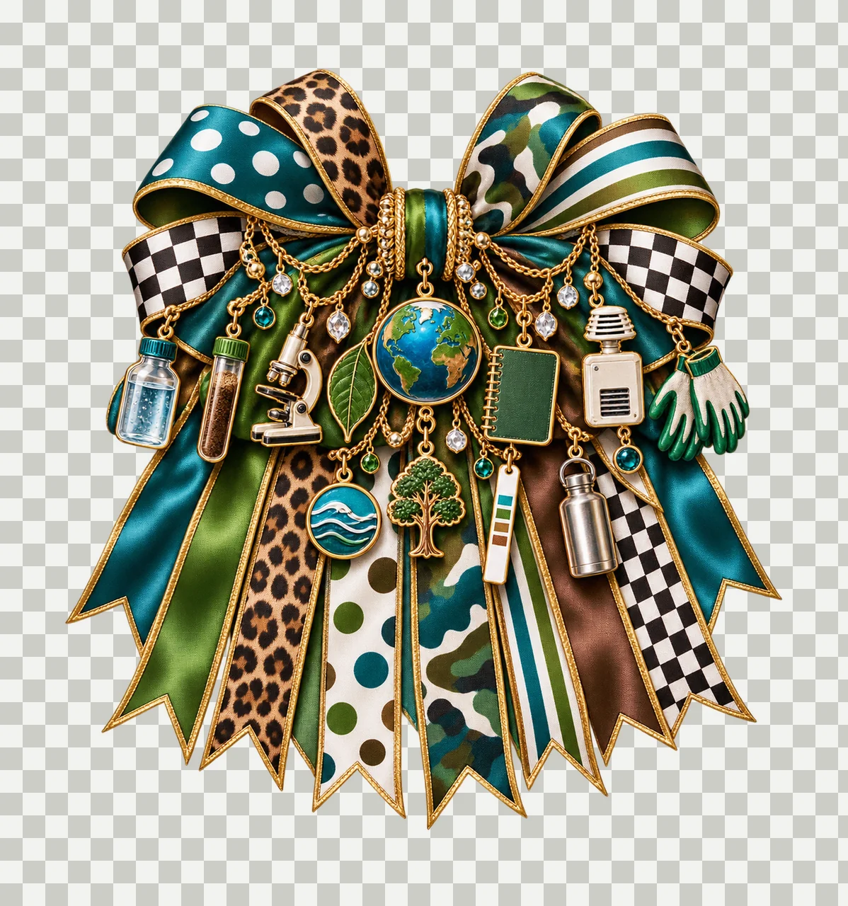 Environmental Scientist Bow Charm PNG, Gold Chain Charms, Transparent Sublimation Design, Digital Download transparency and detail preview thumbnail
