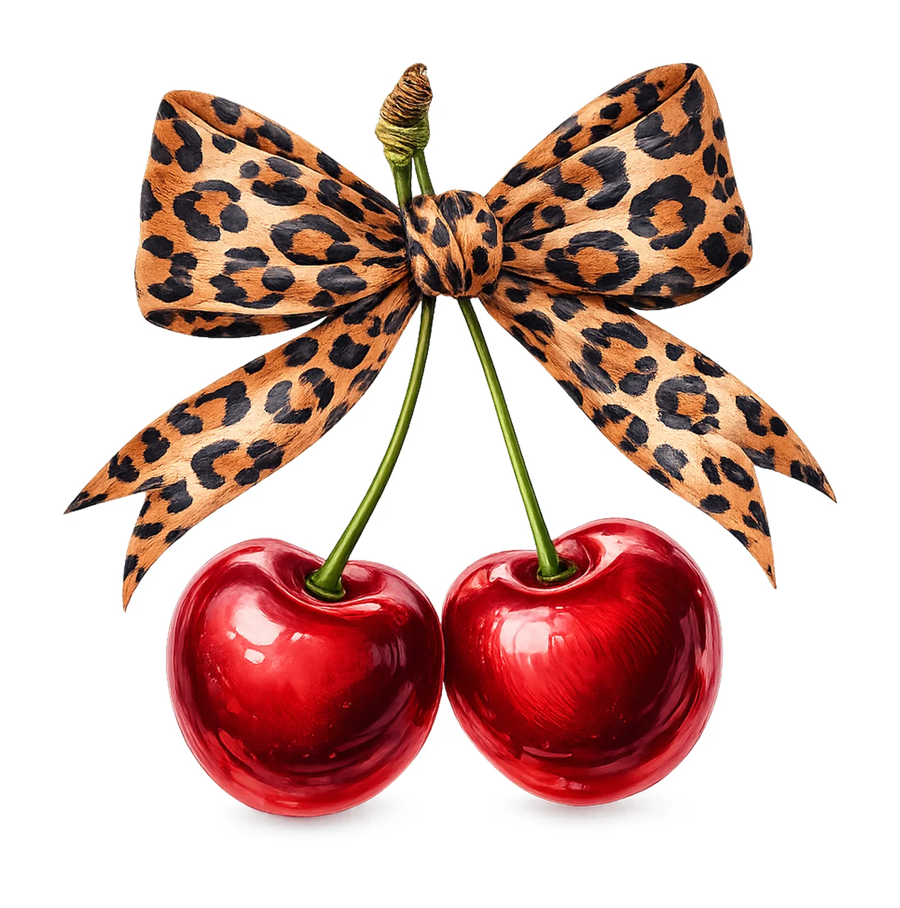 Watercolor Cherry Coquette Leopard Bow Artwork Y2K Aesthetic