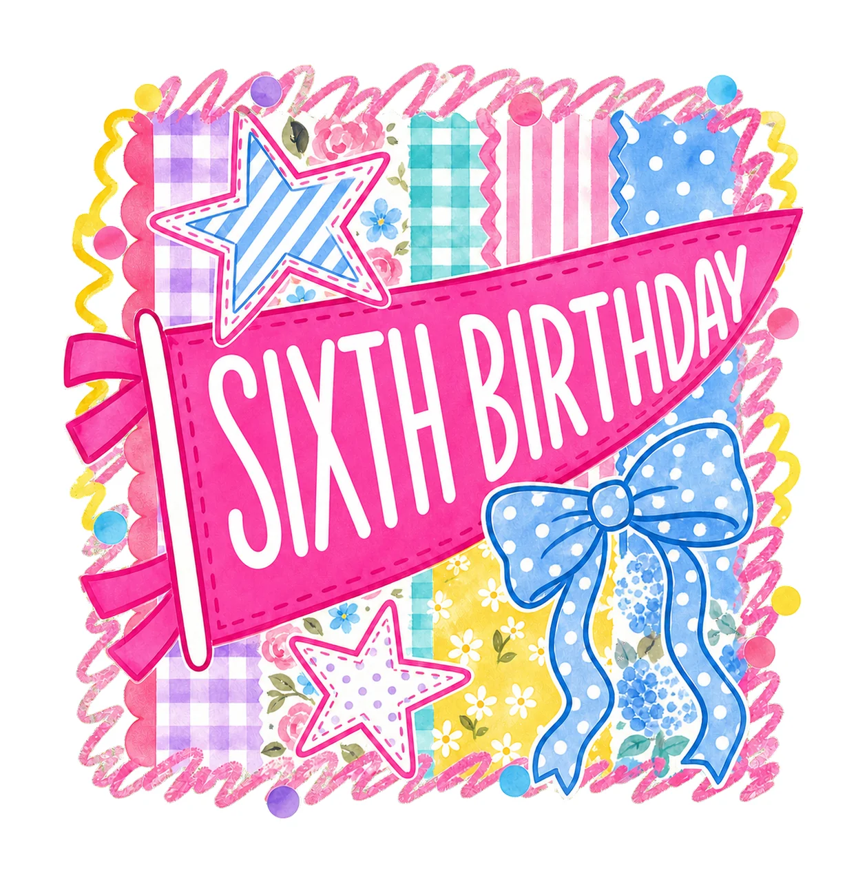 Retro Striped Floral Birthday Pennant Variation D
