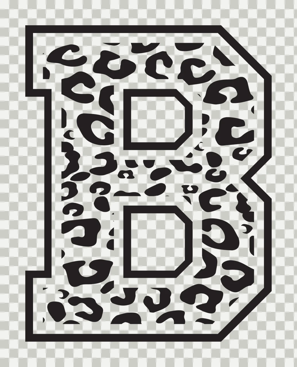 Black Varsity Half Font Leopard Character 35 print animal cheetah transparency and detail preview thumbnail