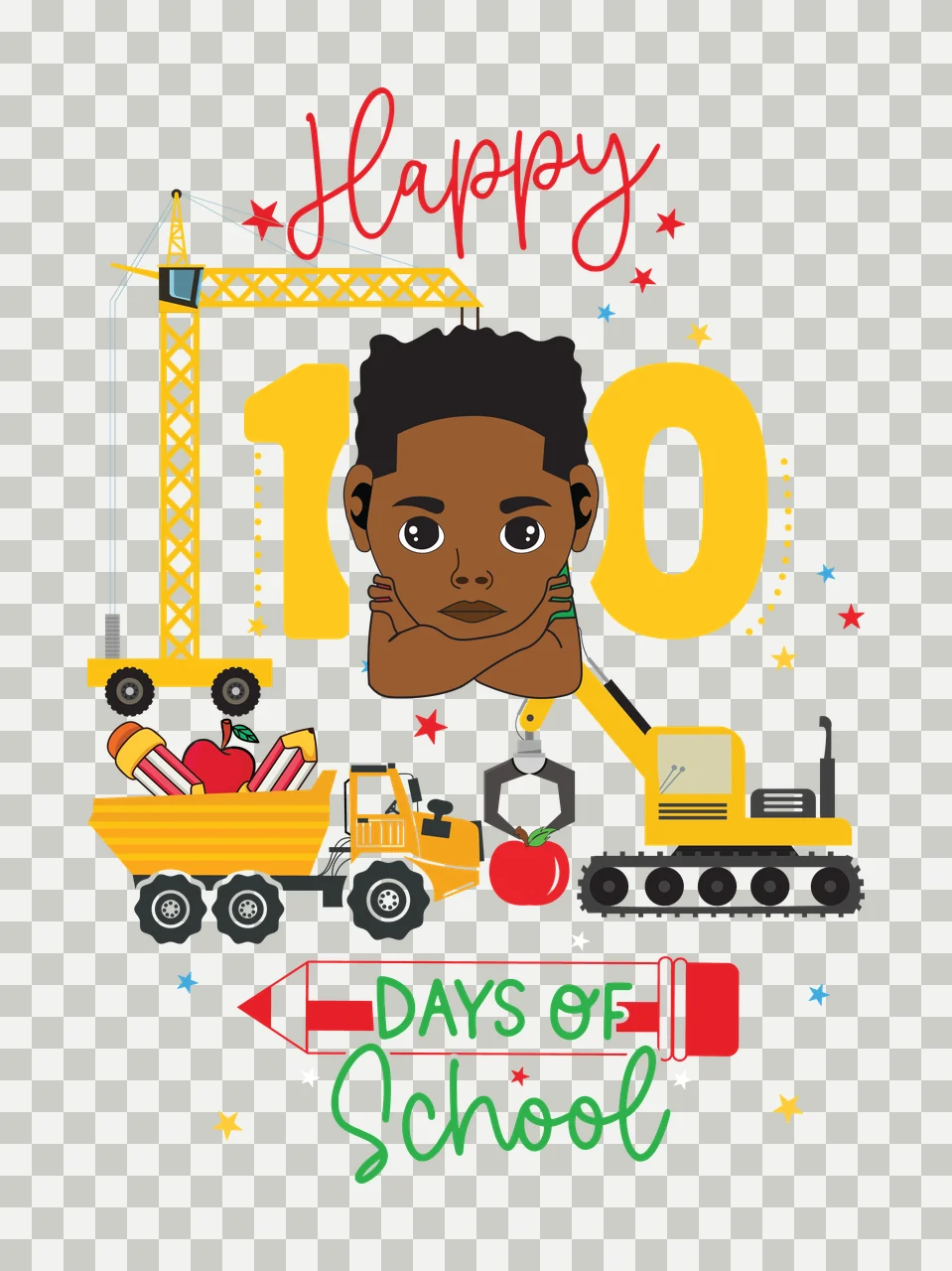 Black Happy 100 Days Of School Construction Illustration vehicles transparency and detail preview thumbnail