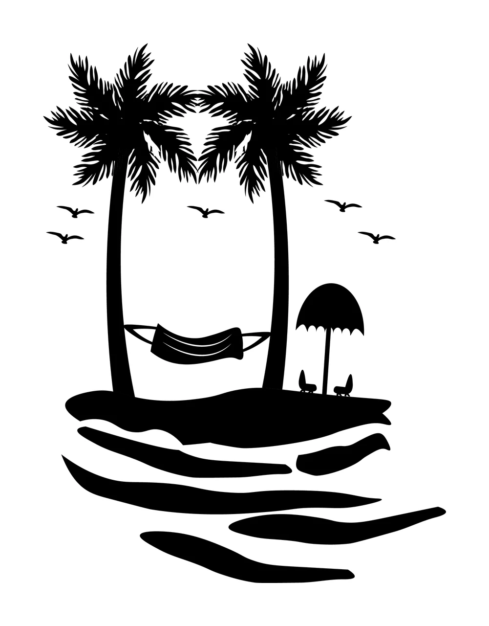 Palm Tree Tropical Island Hammock With Trees relaxing birds