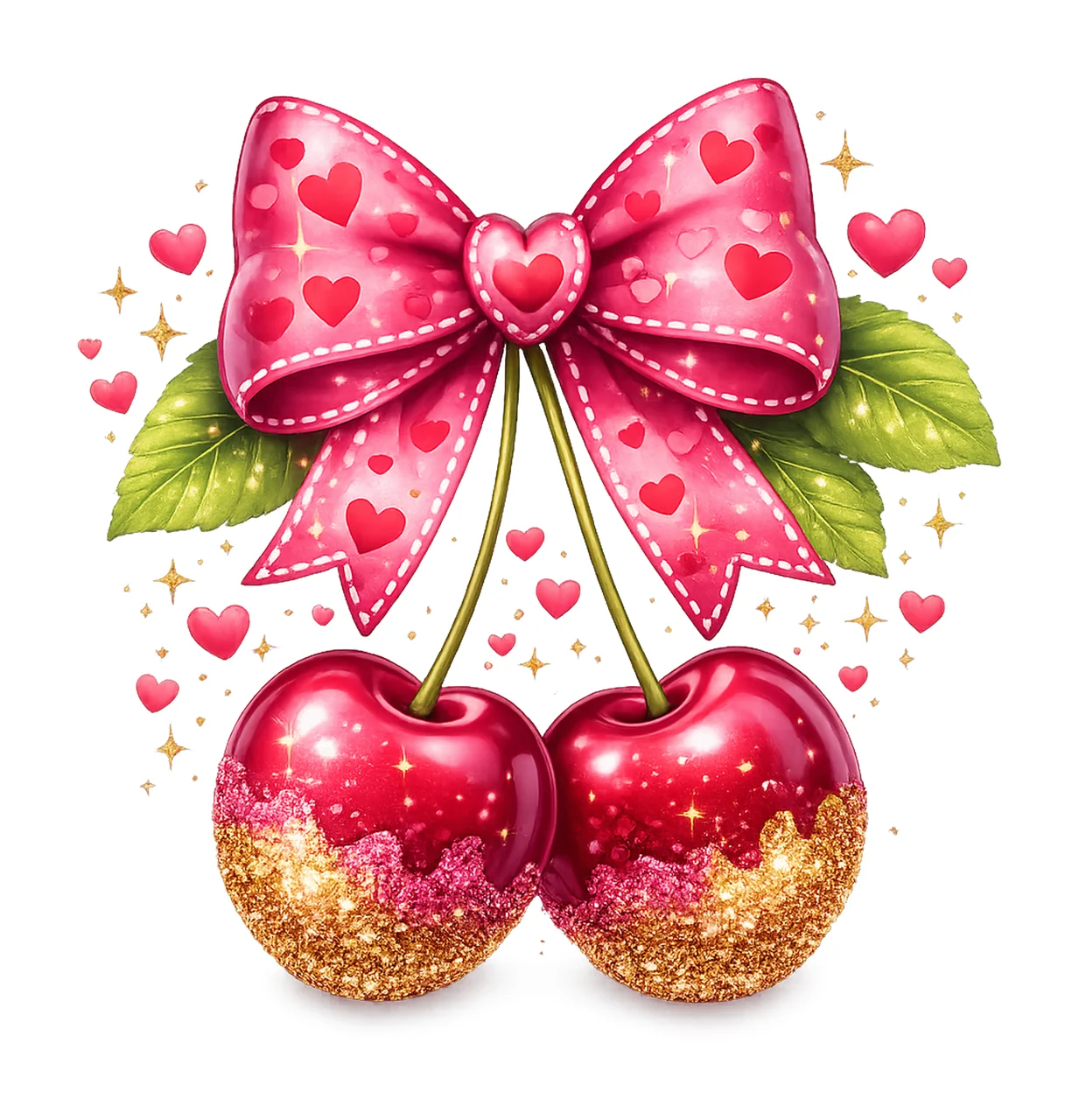 Coquette Cherry Glitter Pink Bow Artwork Girly Cherry Shirt