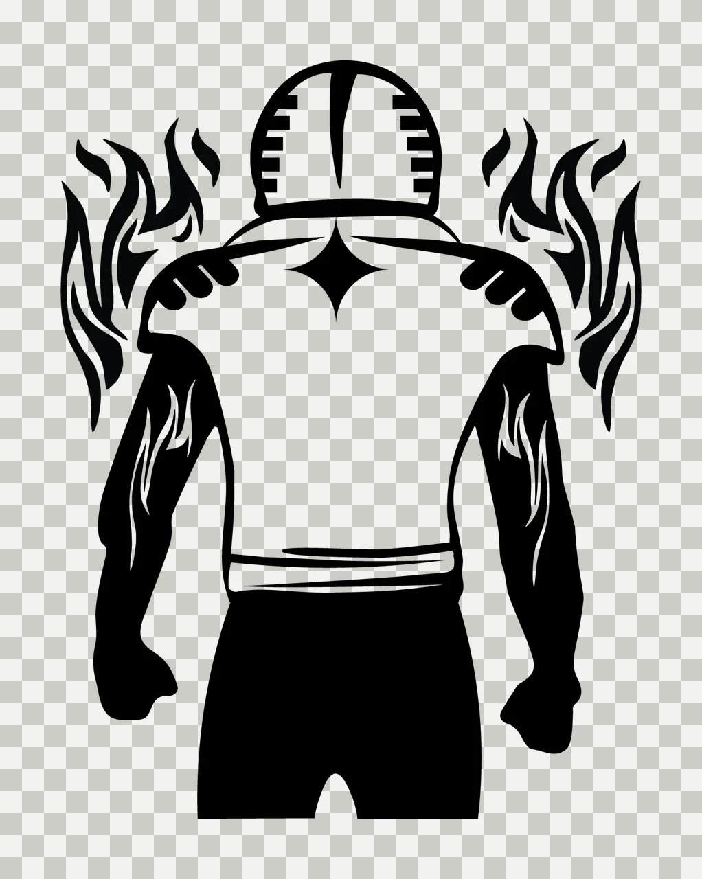 Football Player Figure With Flames standing helmet shoulder pads transparency and detail preview thumbnail
