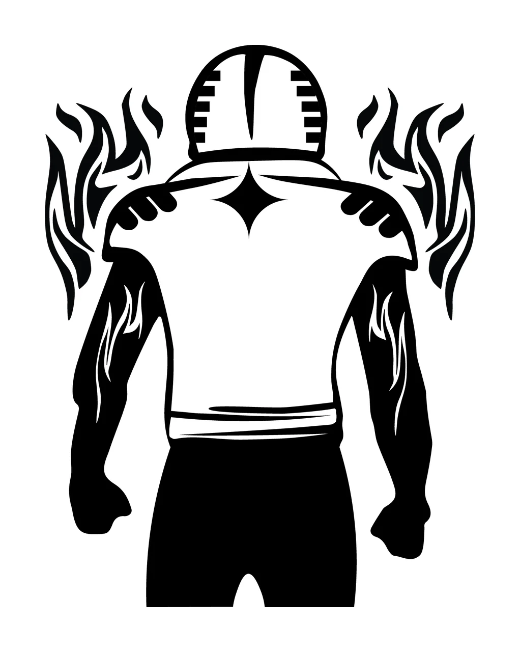 Football Player Figure With Flames standing helmet shoulder pads
