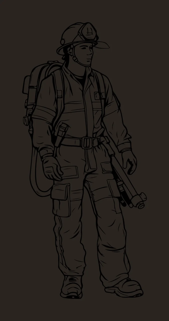 Firefighter Outline Drawing Standing helmet protective clothing contrast preview thumbnail