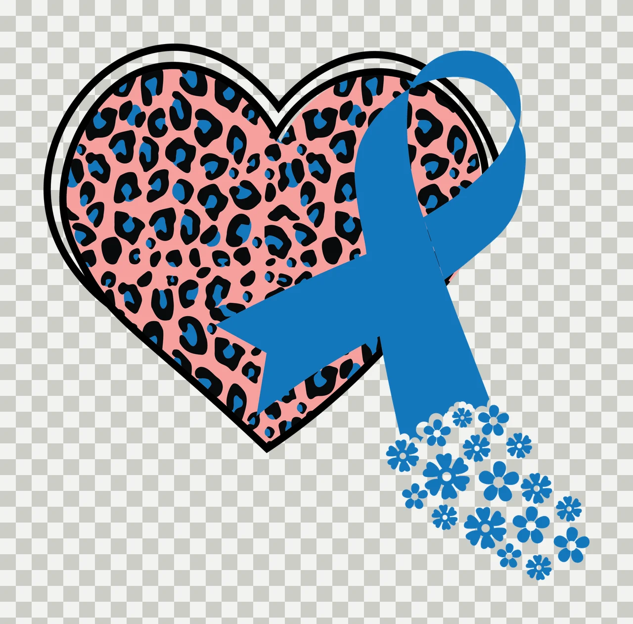 Ribbon Leopard Print Heart With Awareness patterned flowers transparency and detail preview thumbnail