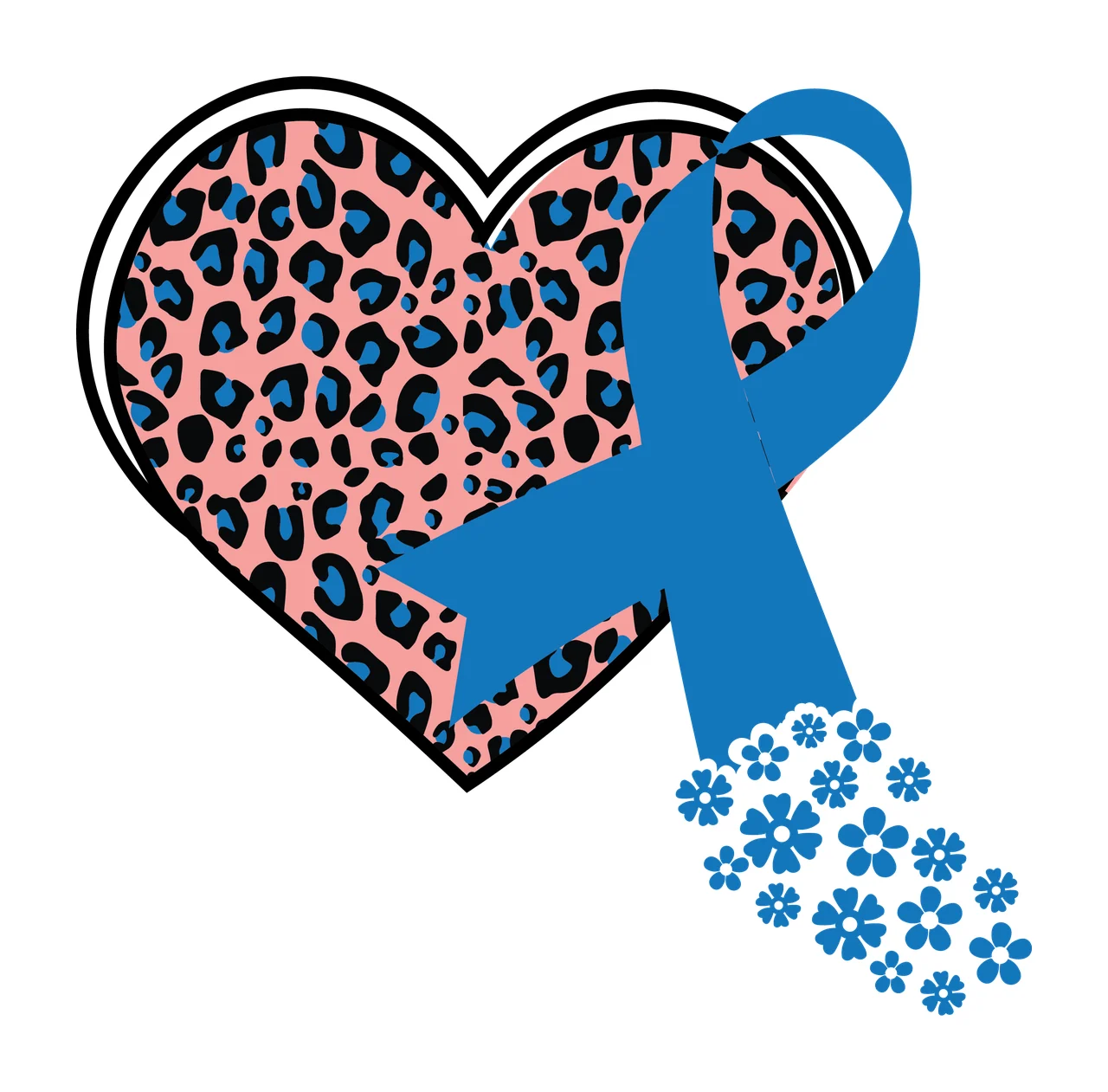 Ribbon Leopard Print Heart With Awareness patterned flowers