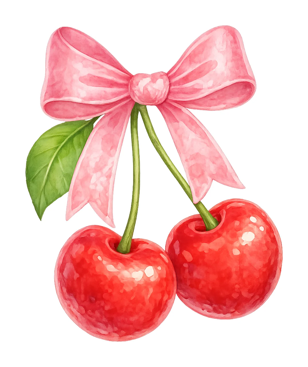Pink Bow Red Cherries Summer Cute Fruit Design Shirt