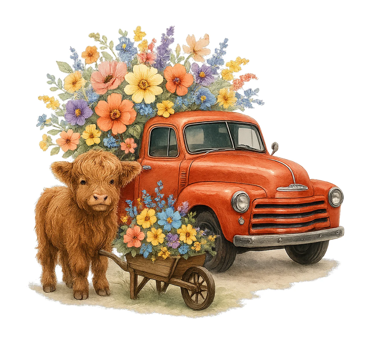 Highland Cow Floral Truck Farmhouse Spring Design Cute