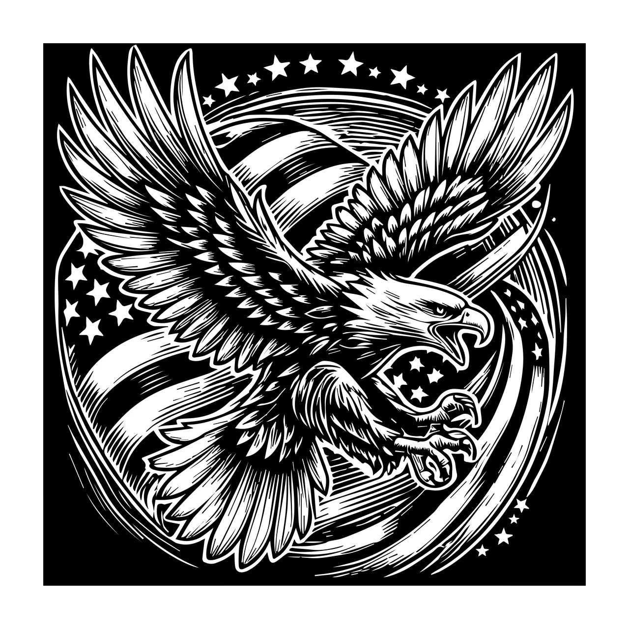 Angel Wings Circle Frame star line drawing black white art
