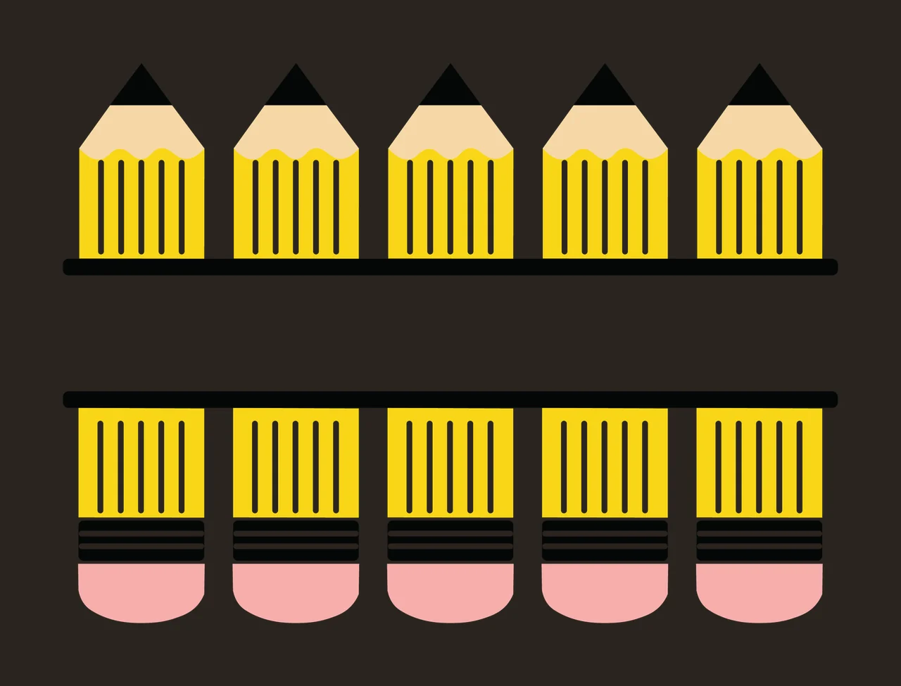 Pencils With Five And Erasers In Yellow split bar stationery contrast preview thumbnail