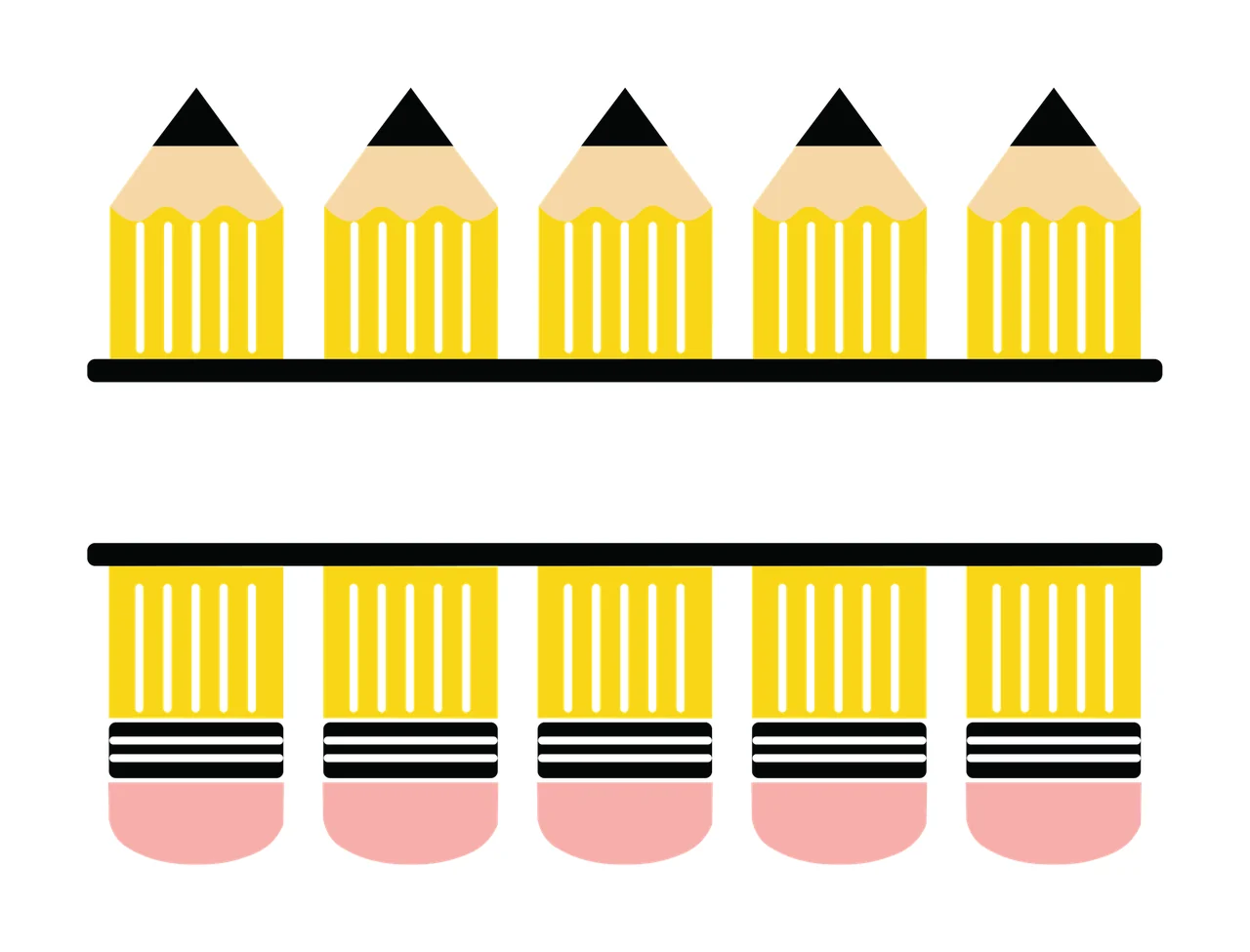 Pencils With Five And Erasers In Yellow split bar stationery