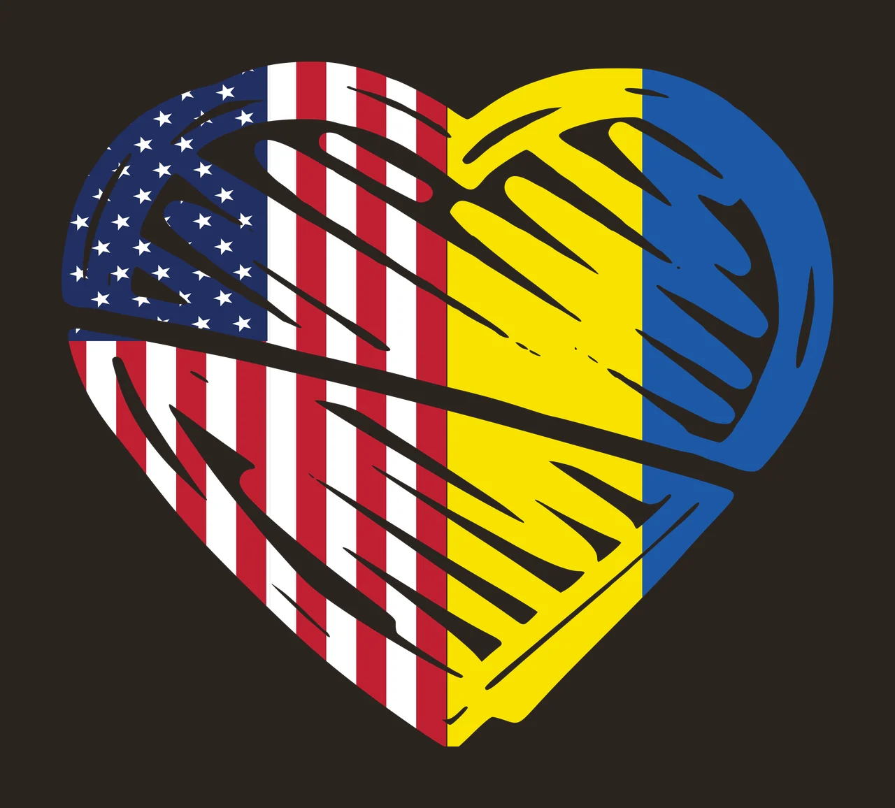 Heart-shaped design with American and Romanian flags with heart shape, American flag pattern and white vertical and horizontal stripes in blue, red and yellow contrast preview thumbnail