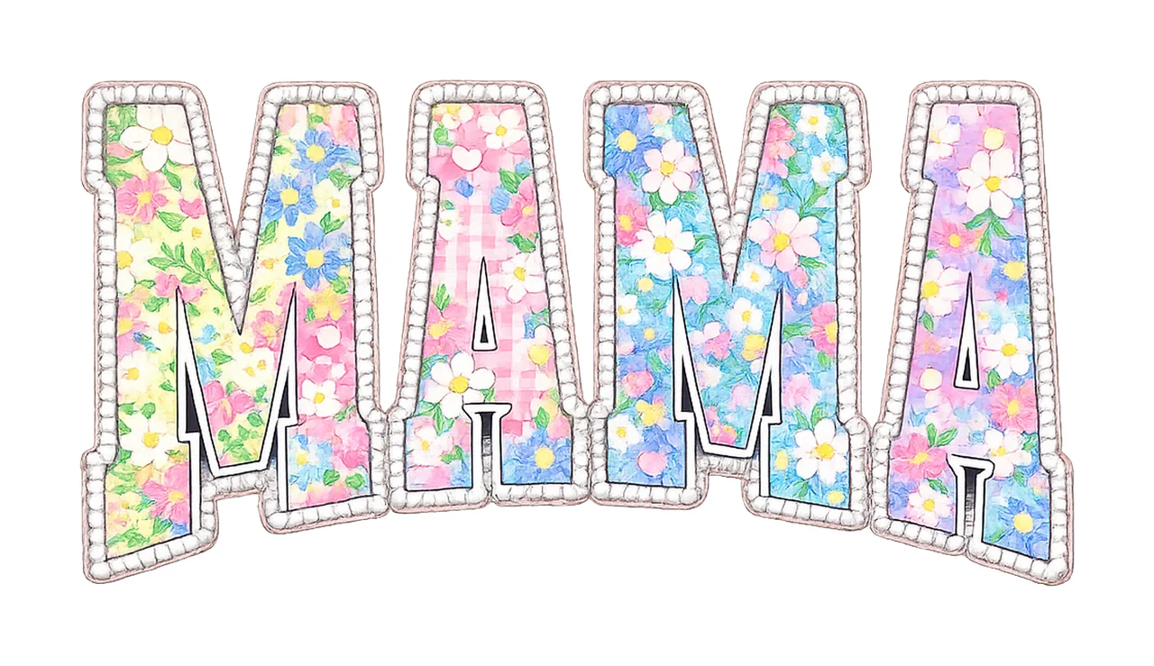 Retro Neon Mama Floral Checkered Sublimation Design
