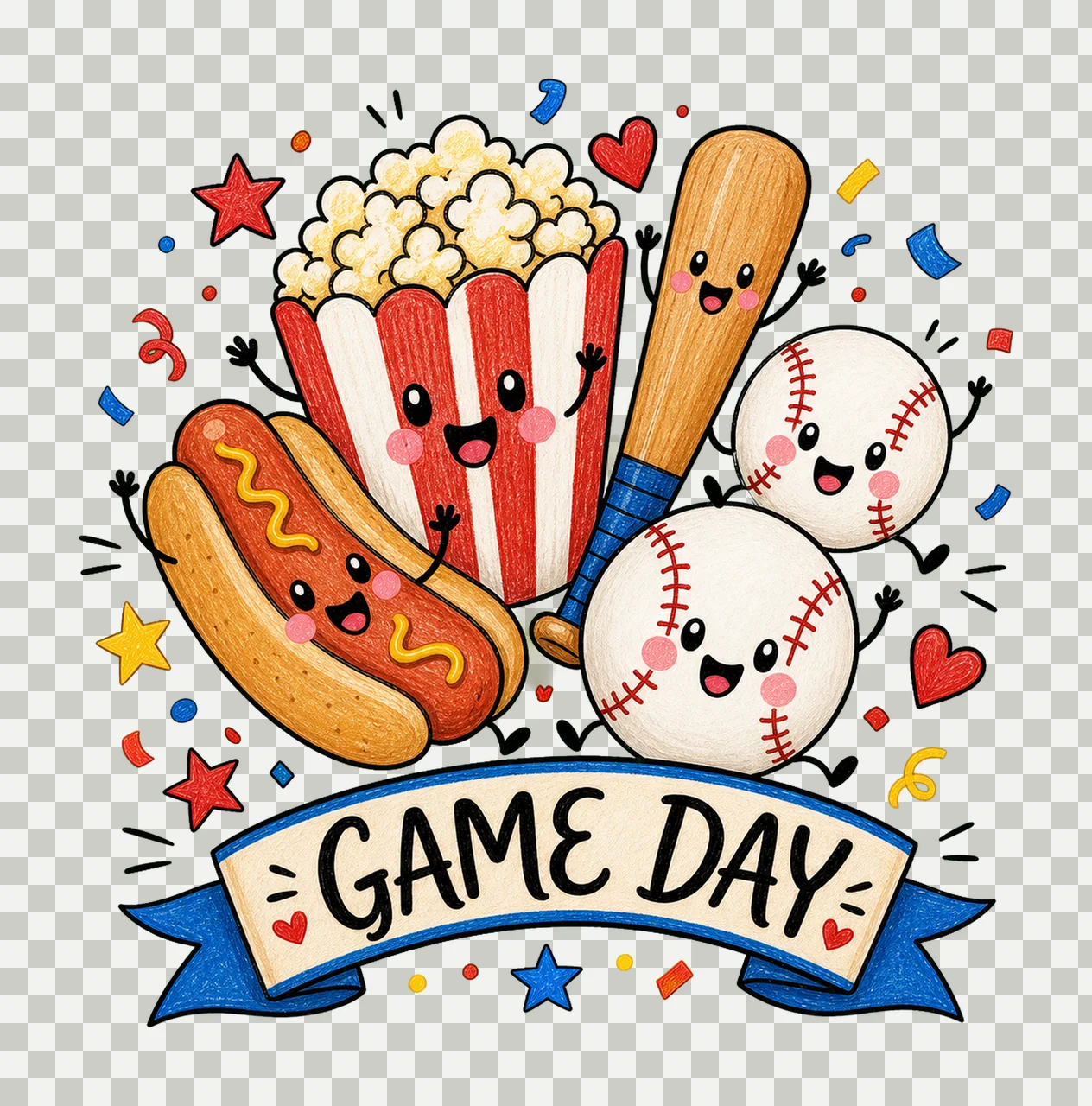 Happy Baseball Doodle Cute Baseball Sublimation Variation B transparency and detail preview thumbnail