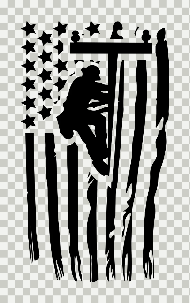 American Flag Silhouette With Utility Pole climbing stars stripes transparency and detail preview thumbnail