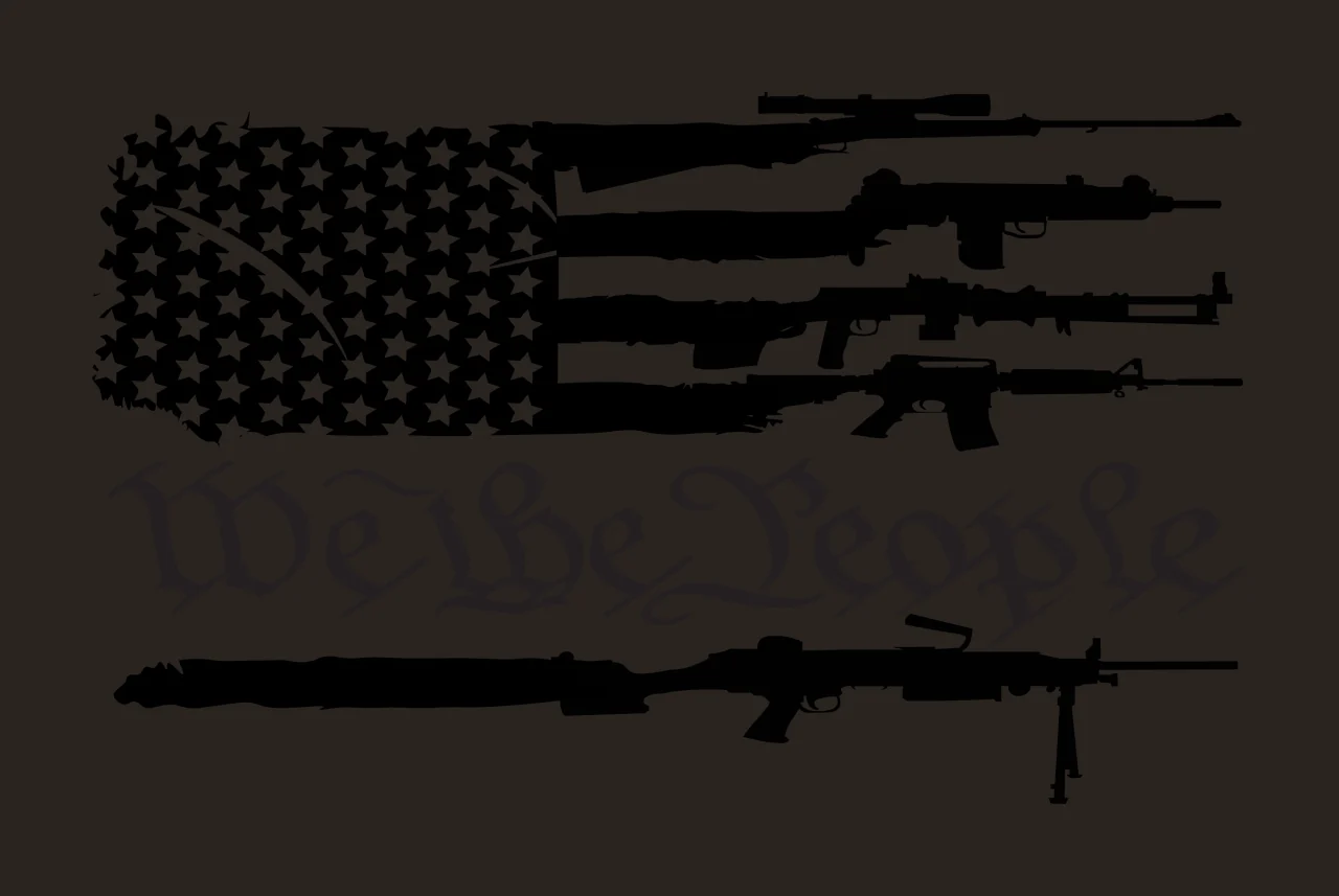 We The People Flag With Weapons Display stars rifles black contrast preview thumbnail